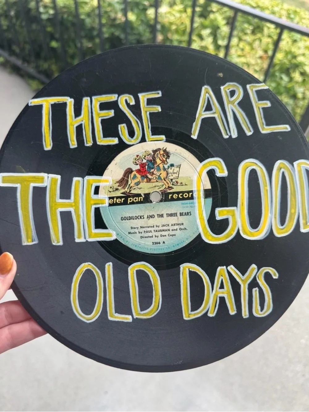 Hand-Painted 'These Are The Good Old Days' Vinyl Wall Decor - Black and Yellow